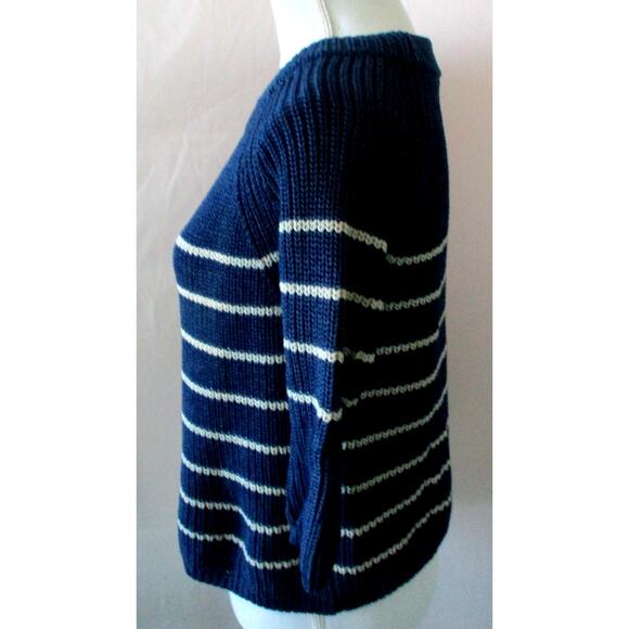 Fossil Women's Blue Striped 3/4 Sleeve Pull Over Sweater Size XS - Picture 4 of 10
